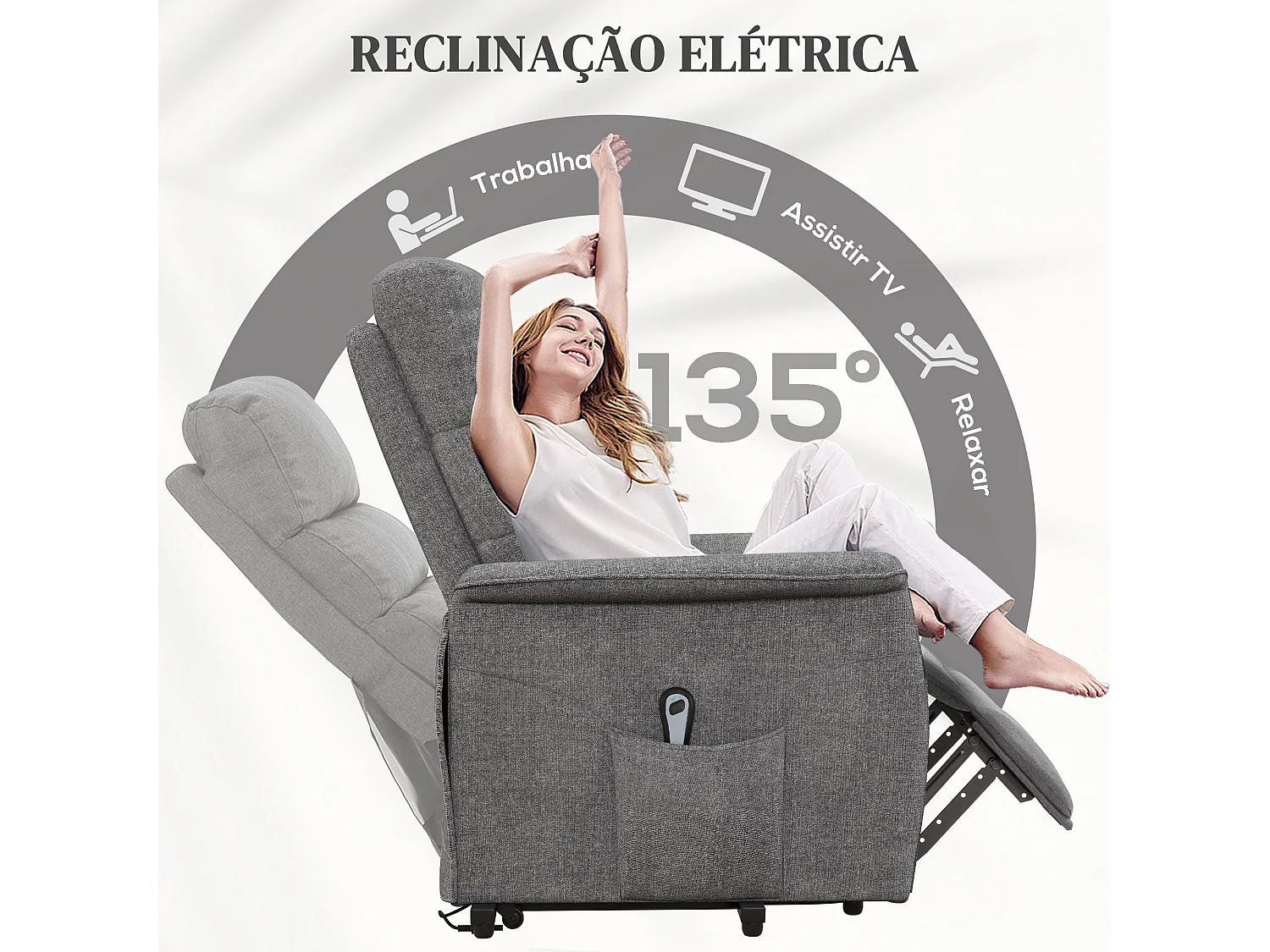 Sillón relax Marcelo Homcom reclinable sistema de elevación y mando a distancia gris 96x66x90 cm