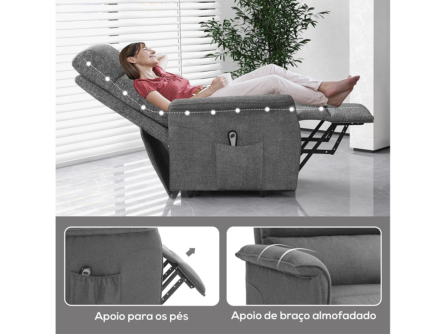 Sillón relax Marcelo Homcom reclinable sistema de elevación y mando a distancia gris 96x66x90 cm