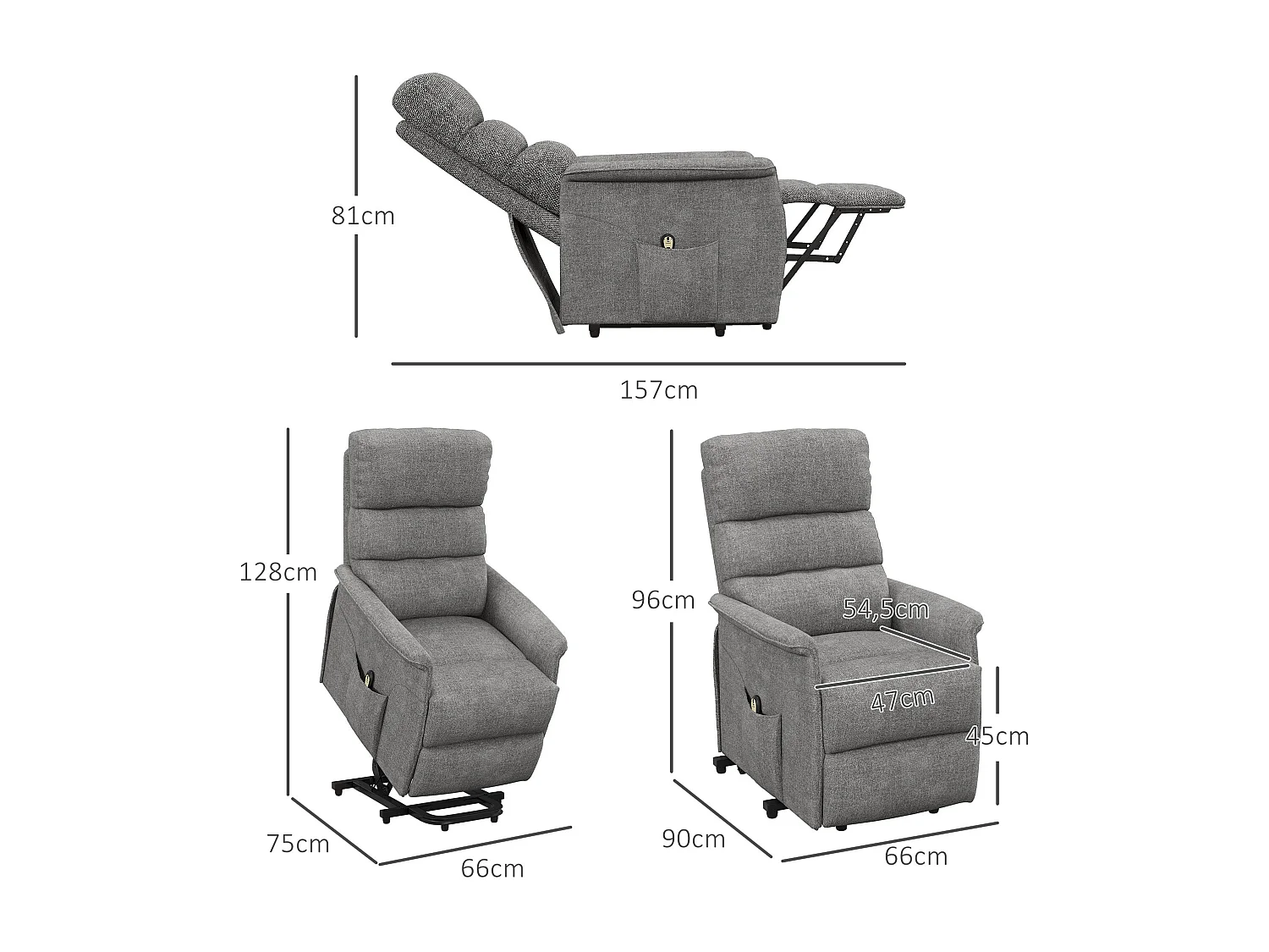 Sillón relax Marcelo Homcom reclinable sistema de elevación y mando a distancia gris 96x66x90 cm