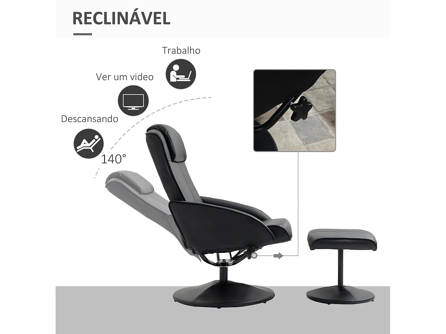 Sillón reclinable Ametrino Homcom con reposapiés negro 101x71x78 cm