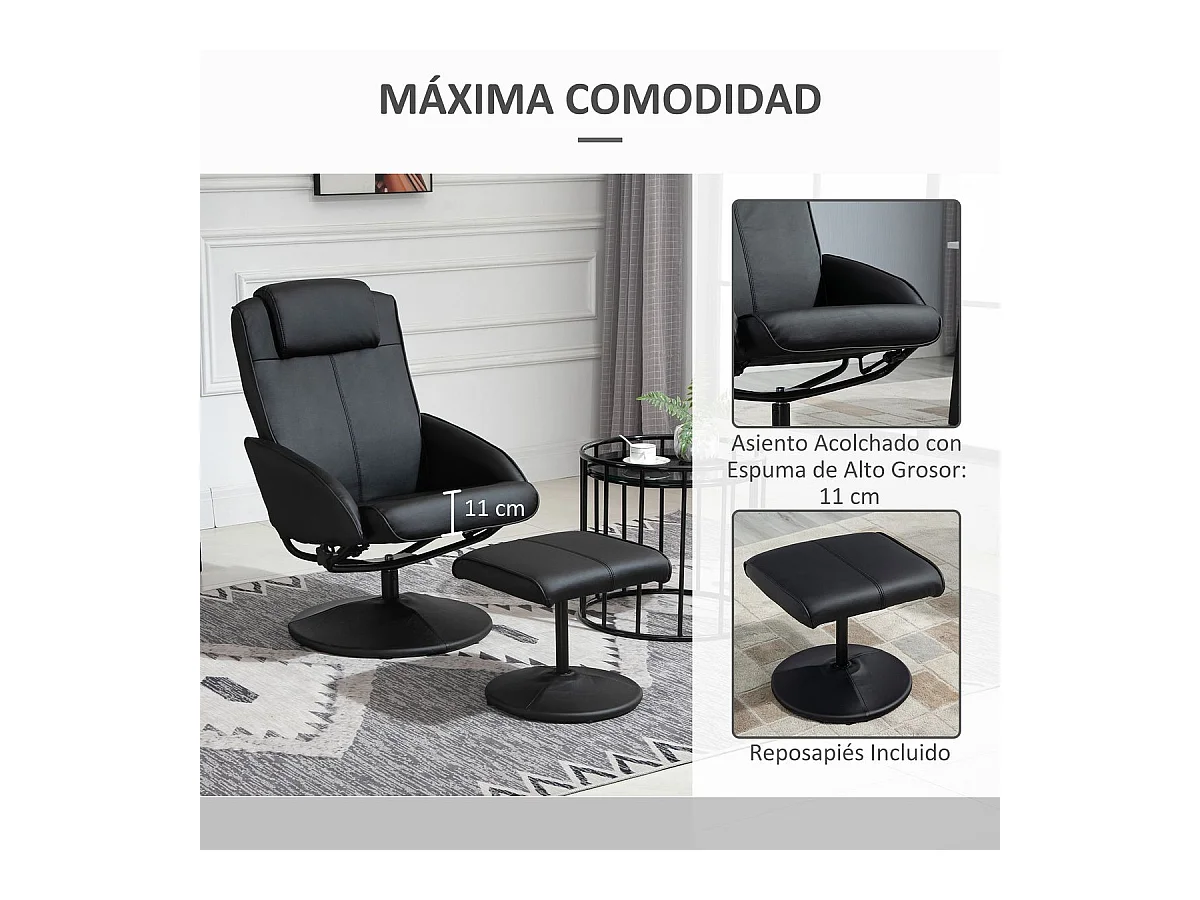 Sillón reclinable Ametrino Homcom con reposapiés negro 101x71x78 cm