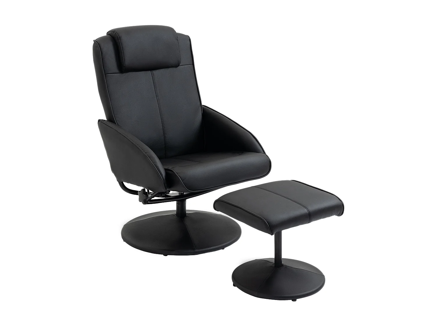 Poltrona Relax Reclinável 145° com Apoio para os Pés e Giro 360° - Estofada em PU e Estrutura de Aço - Modelo Nancy