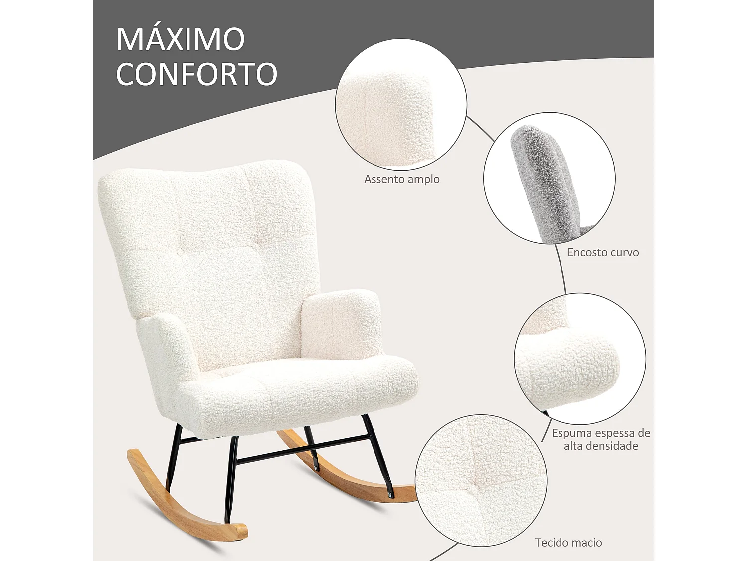 Mecedora Daisy Homcom respaldo alto blanco 87x65x88 cm