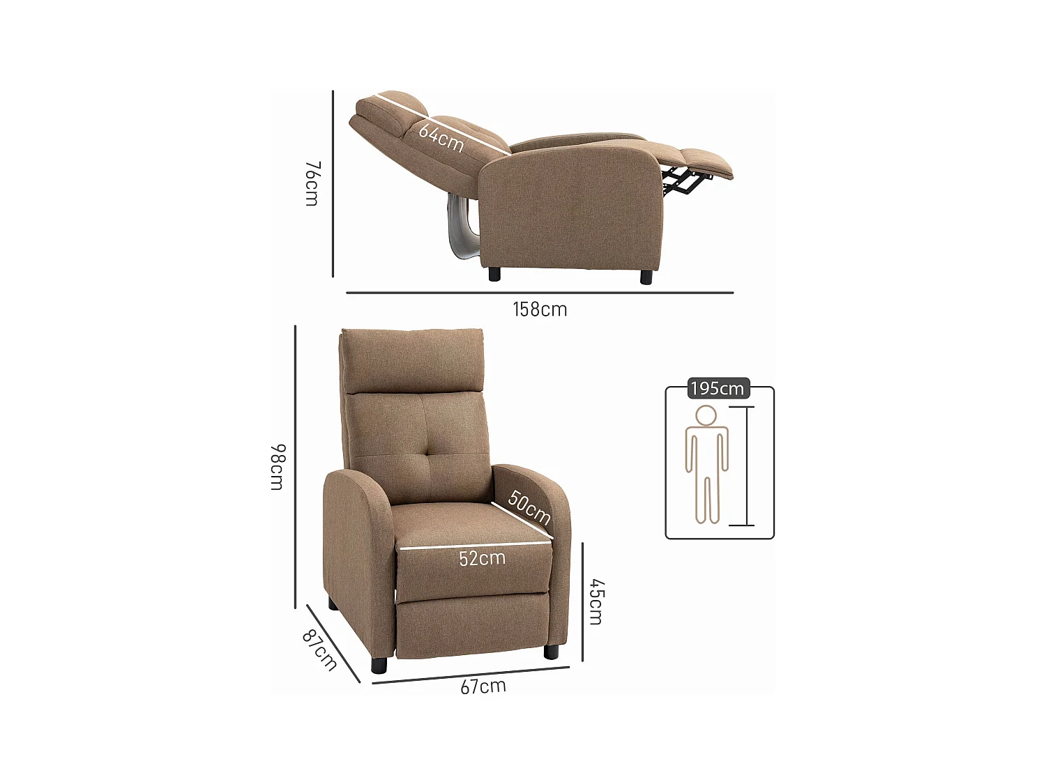 Sillón relax Gorrión Homcom reclinable con reposapiés marrón 98x67x87 cm