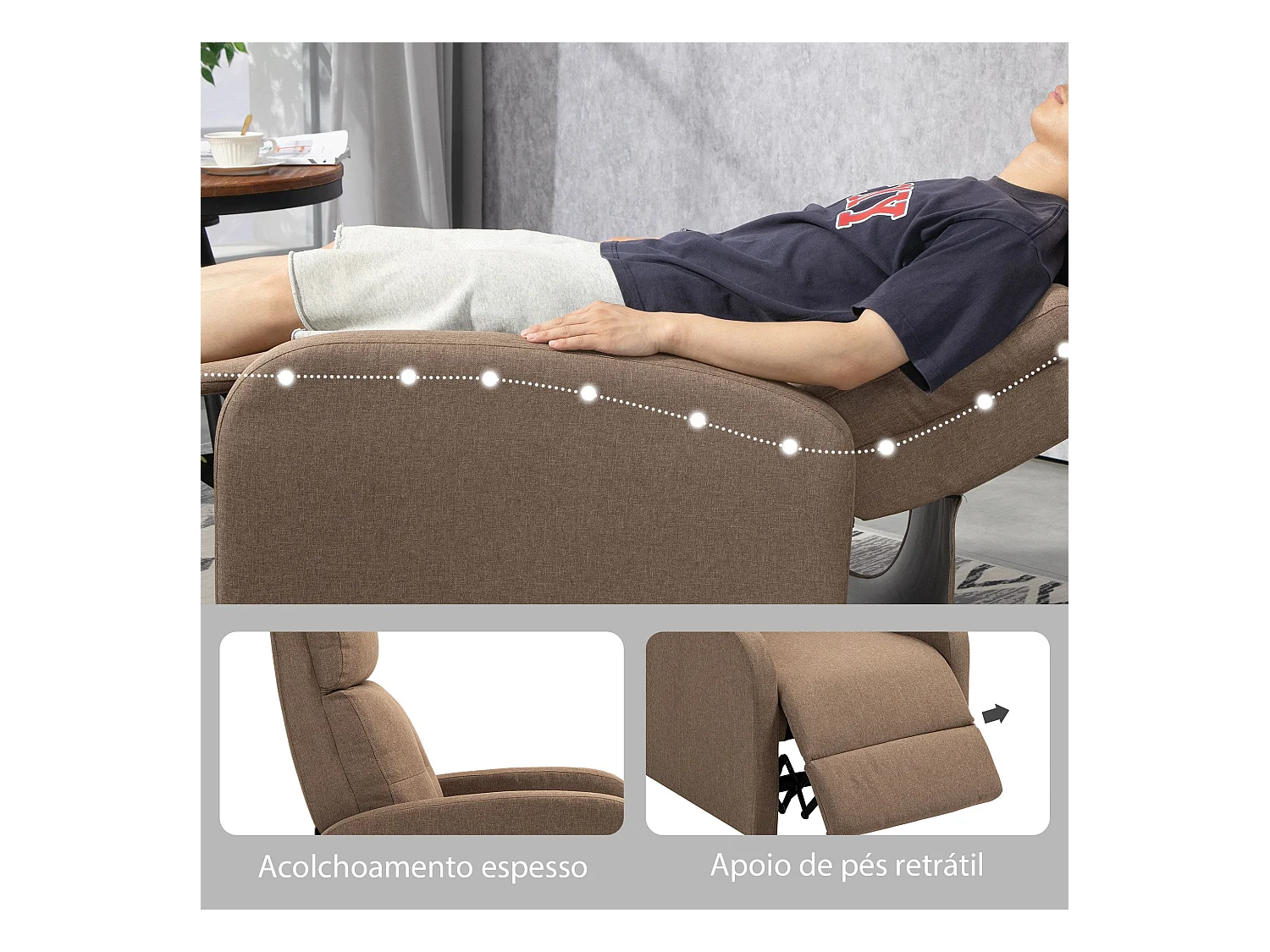 Sillón relax Gorrión Homcom reclinable con reposapiés marrón 98x67x87 cm