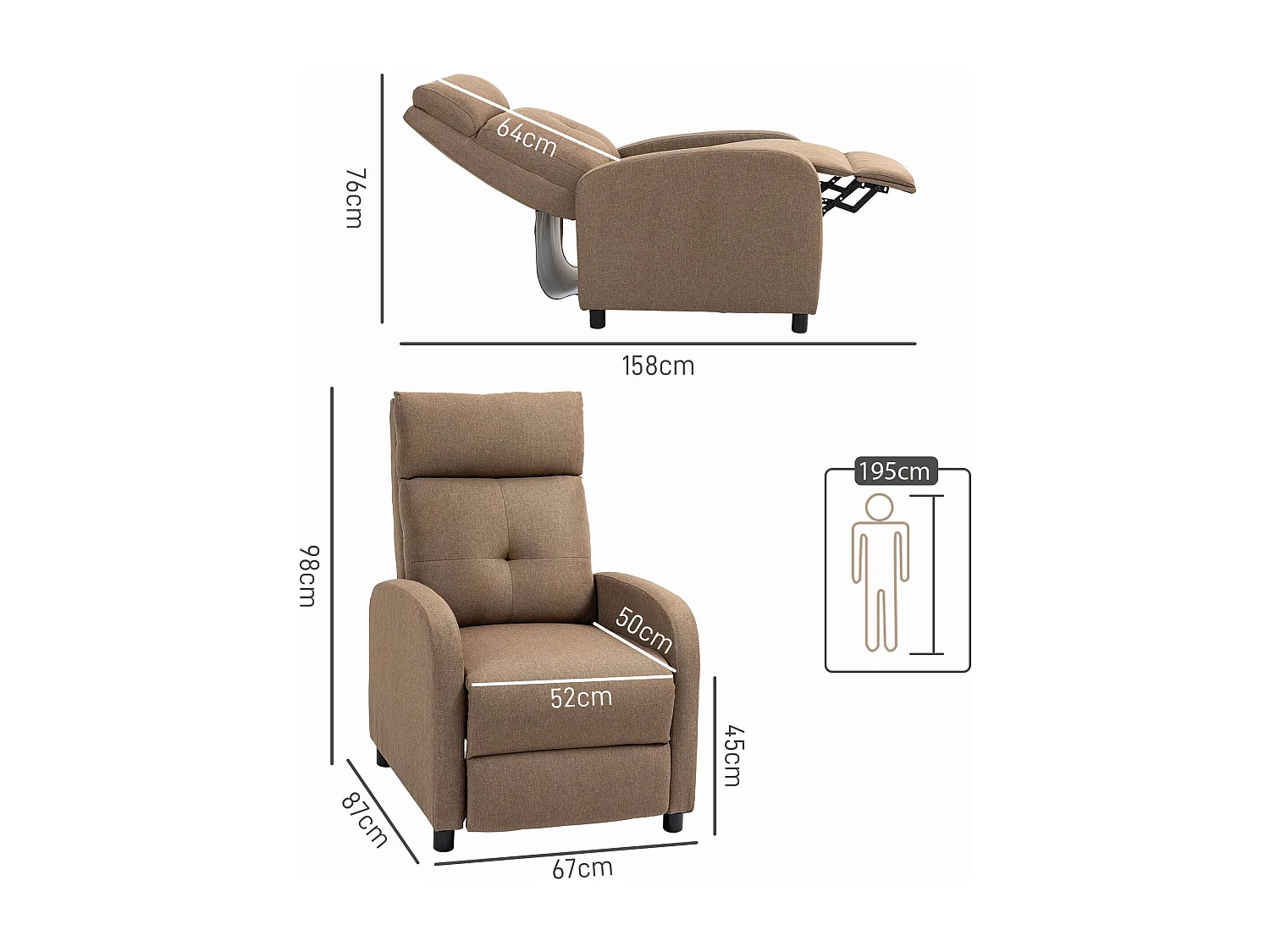 Poltrona Relax Reclinável Coimbra - Conforto e Estilo em Tecido de Linho Marrom