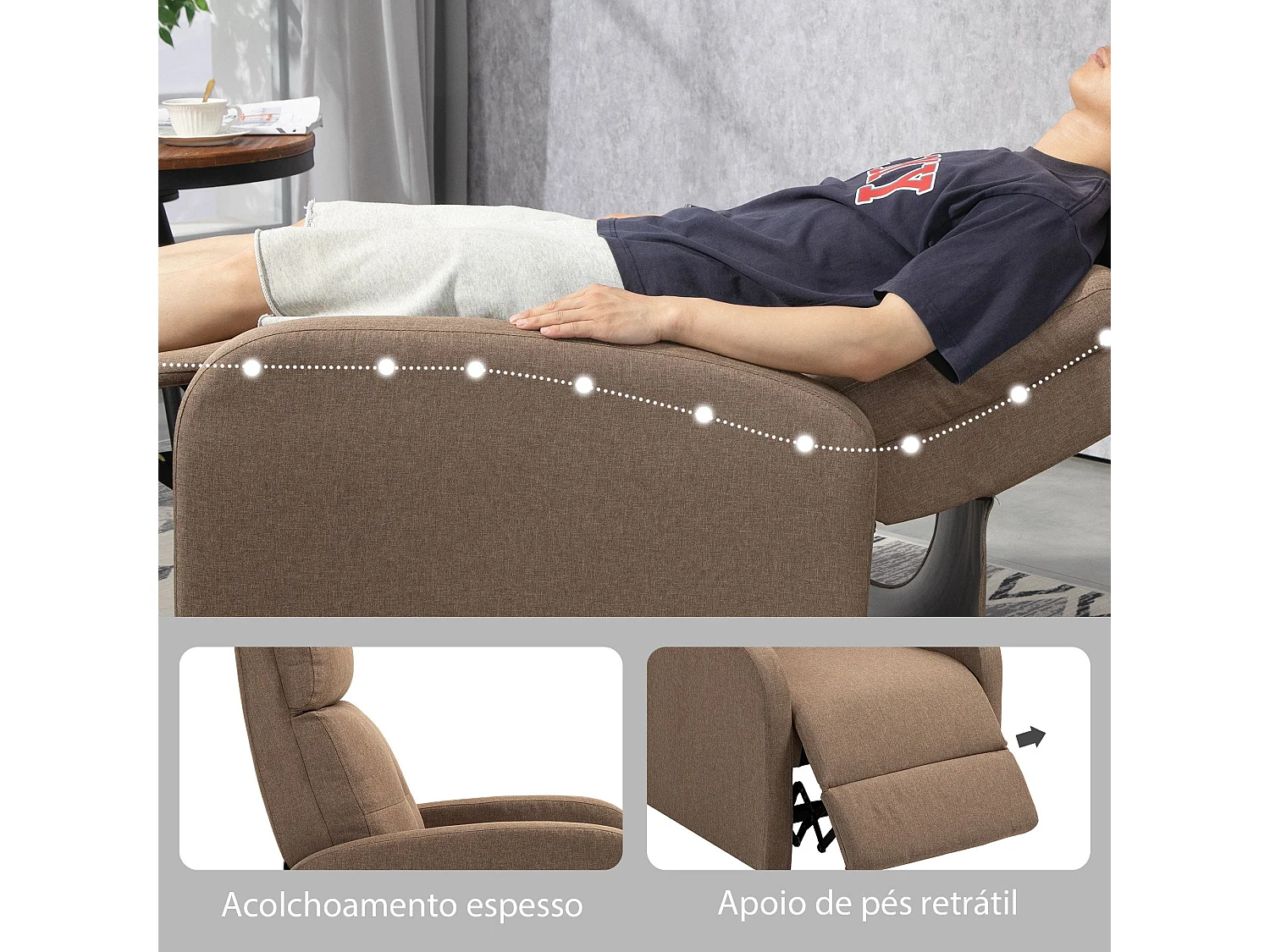 Poltrona Relax Reclinável Coimbra - Conforto e Estilo em Tecido de Linho Marrom