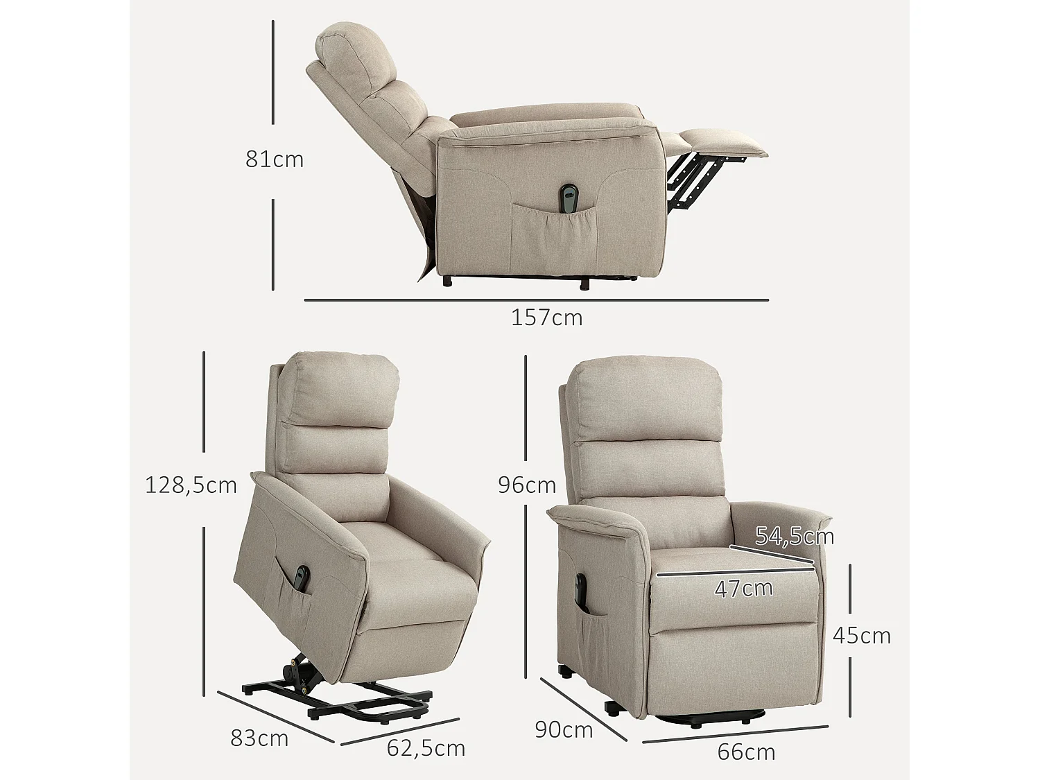 Sillón relax Marcelo Homcom reclinable sistema de elevación y mando a distancia beige 96x66x90 cm