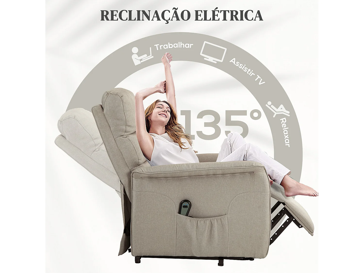 Sillón relax Marcelo Homcom reclinable sistema de elevación y mando a distancia beige 96x66x90 cm