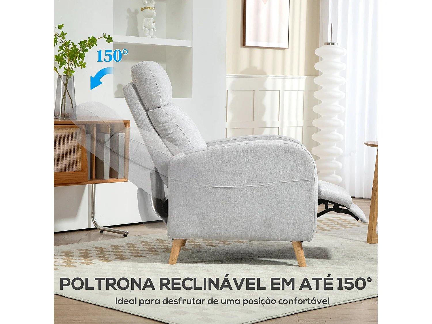 Sillón relax Leo Homcom reclinación manual + reposapiés retráctil gris 106x68x90 cm