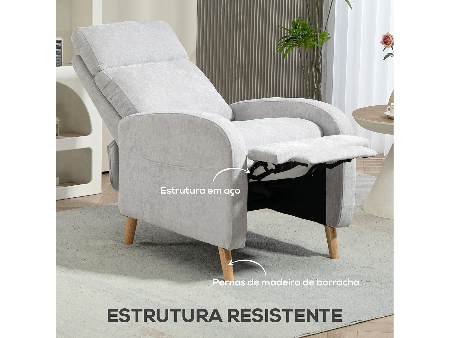 Sillón relax Leo Homcom reclinación manual + reposapiés retráctil gris 106x68x90 cm