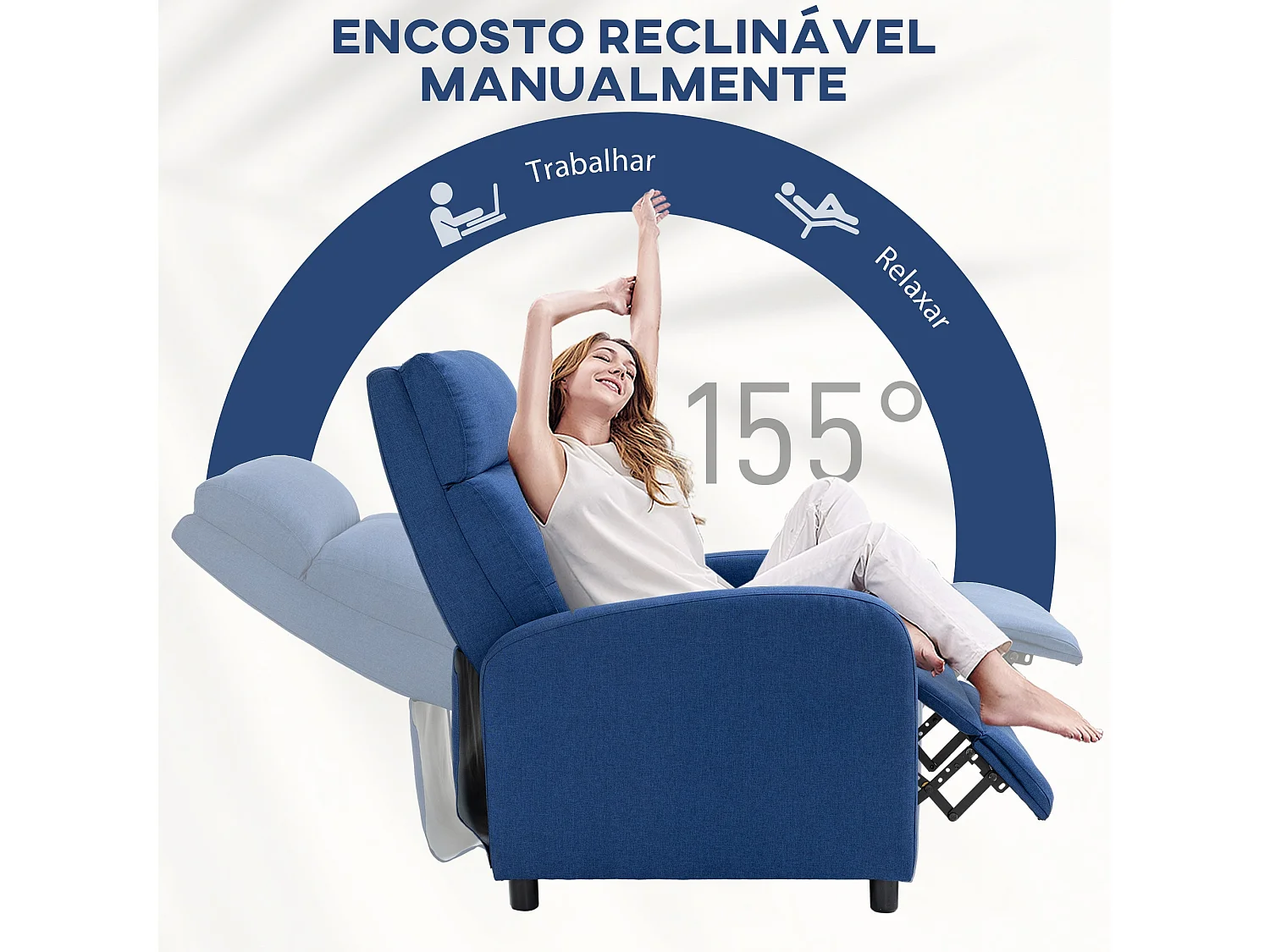 Sillón relax Gorrión Homcom reclinable con reposapiés azul 98x67x87 cm