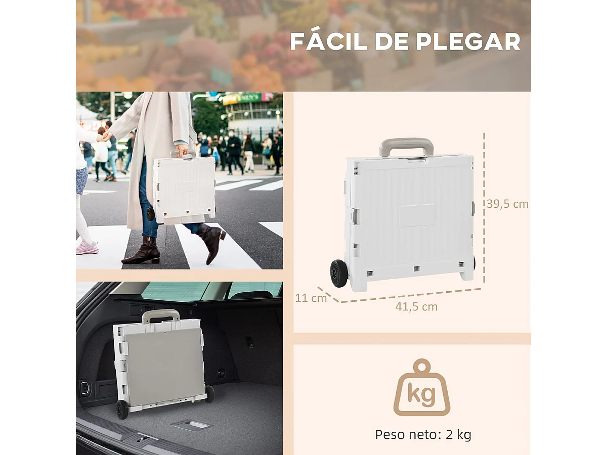 Carrinho de Compras Dobrável com 2 Rodas e Capacidade de 32L - Ideal para Casa e Escritório