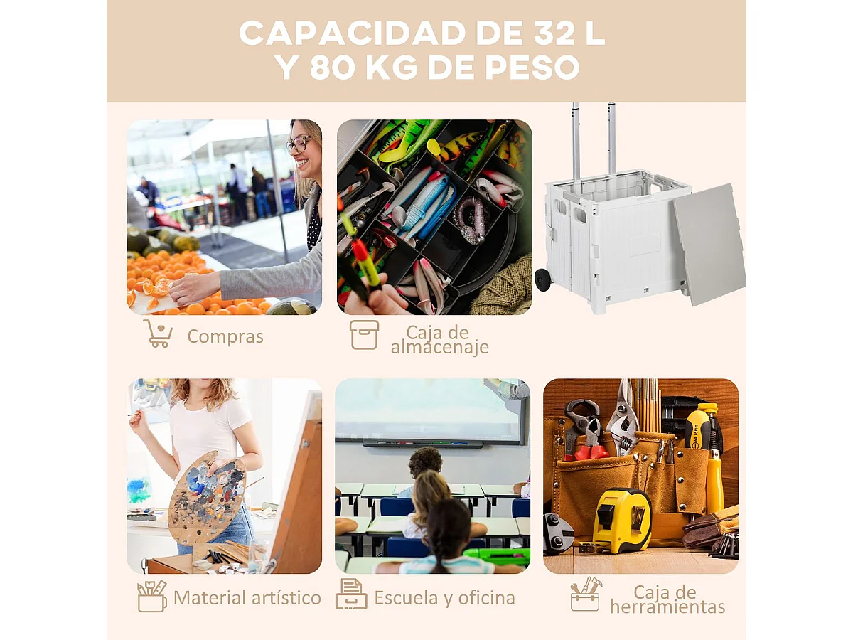 Carrinho de Compras Dobrável com 2 Rodas e Capacidade de 32L - Ideal para Casa e Escritório
