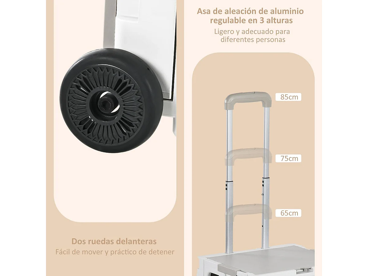 Carrito auxiliar Urkiola Homcom 32L con ruedas blanco 85x41,5x32,5 cm