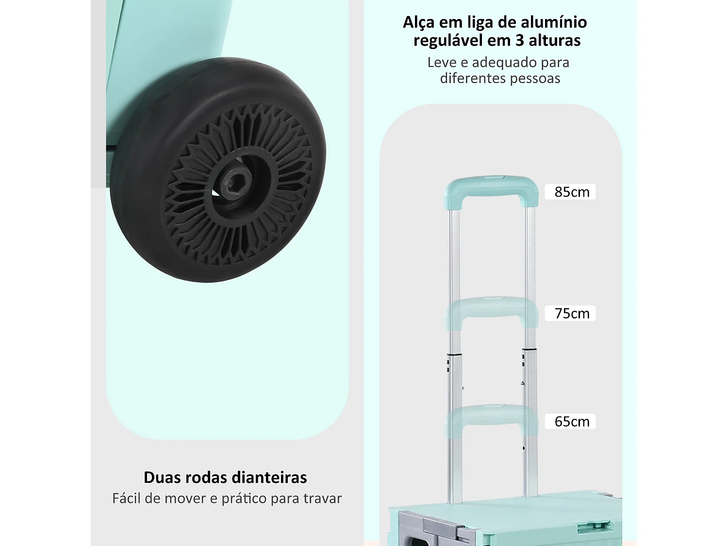 Carrinho de Compras Dobrável Verde com 32L e Rodas - Ideal para Escritório, Escola e Casa