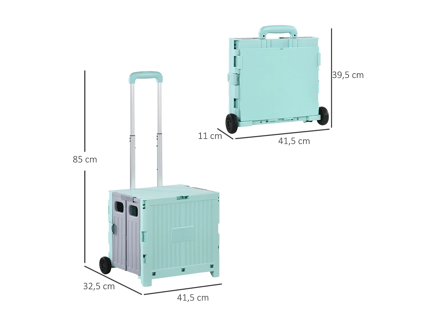 Carrito auxiliar Urkiola Homcom 32L con ruedas verde 85x41,5x32,5 cm