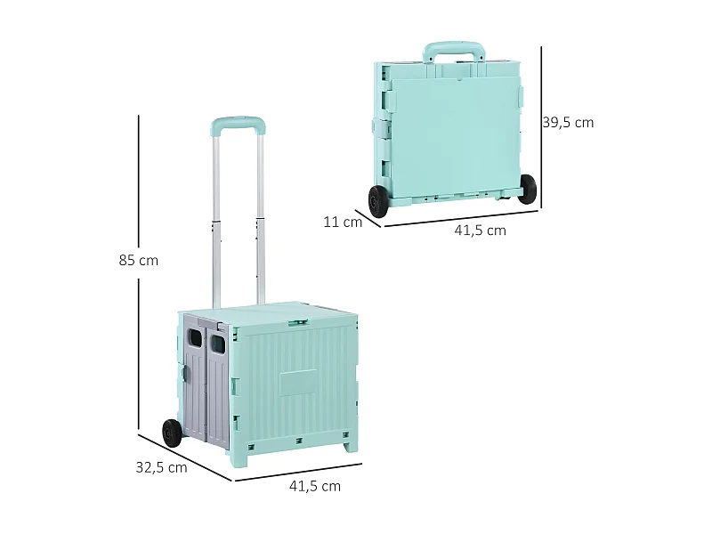Carrito auxiliar Urkiola Homcom 32L con ruedas verde 85x41,5x32,5 cm
