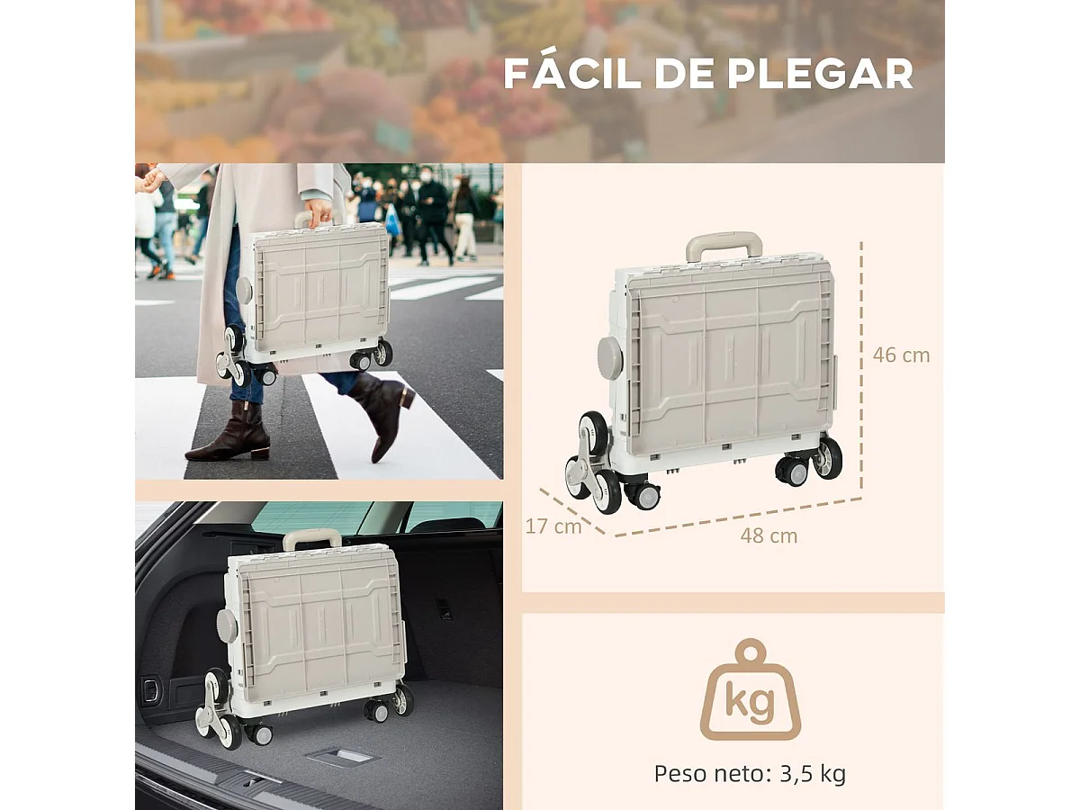Carrito multiusos Roller Homcom 35L plegable blanco 95x43x48 cm