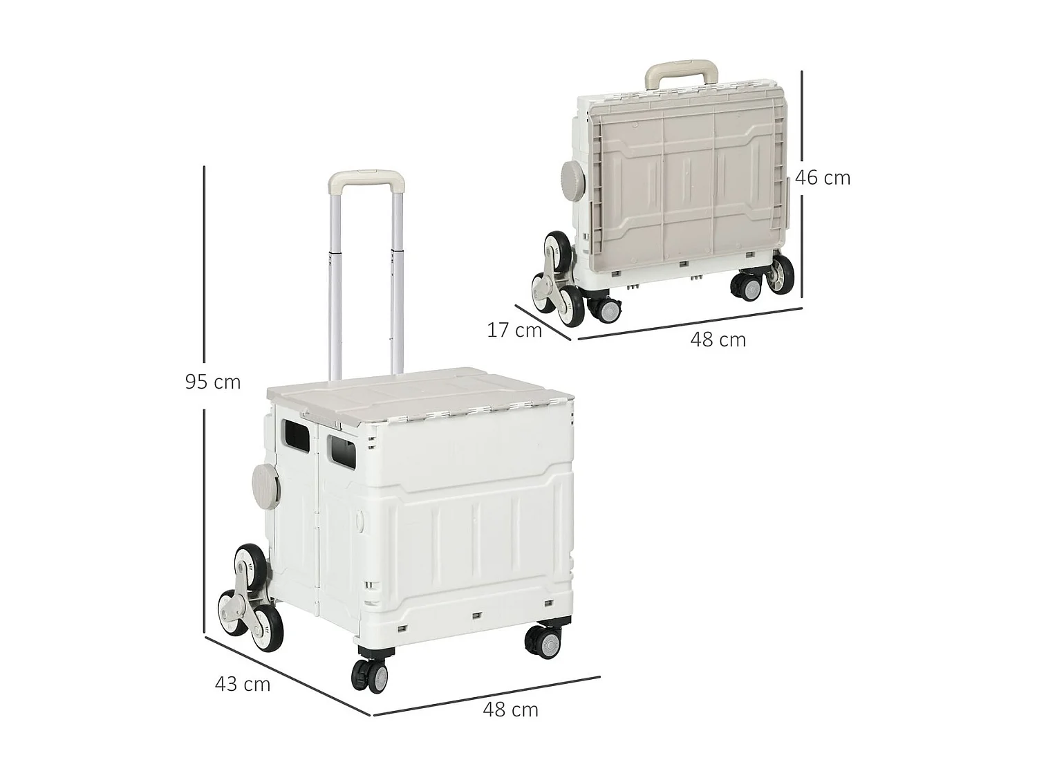 Carrito multiusos Roller Homcom 35L plegable blanco 95x43x48 cm