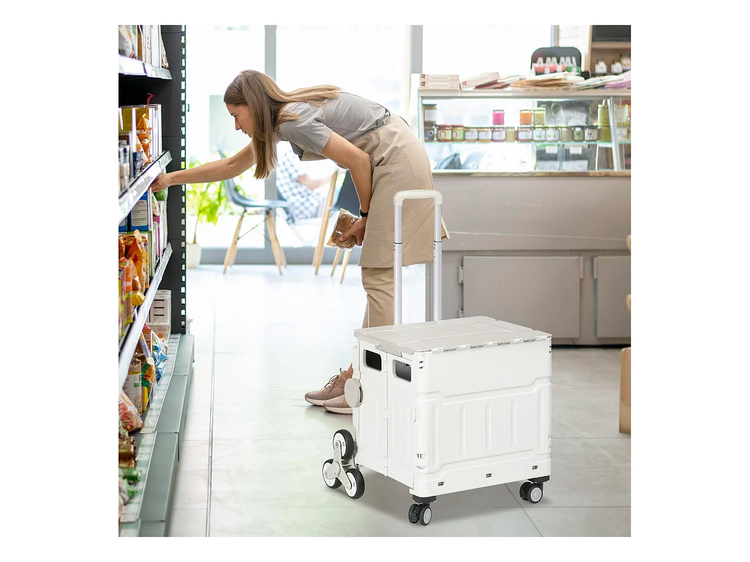 Carrito multiusos Roller Homcom 35L plegable blanco 95x43x48 cm