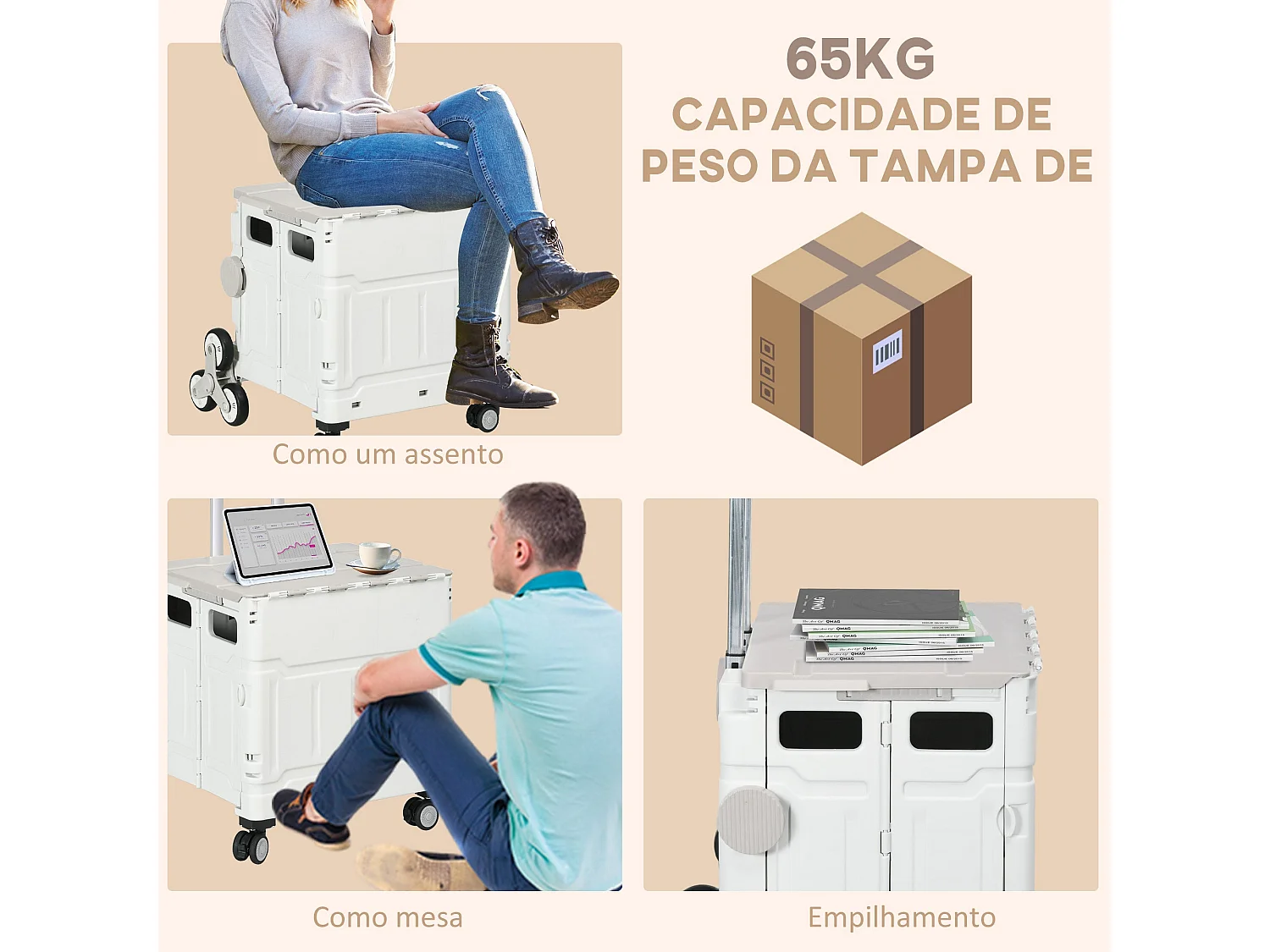 Carrinho de Armazenamento Dobrável com Rodas para Escadas - Praticidade e Estilo em Sua Casa