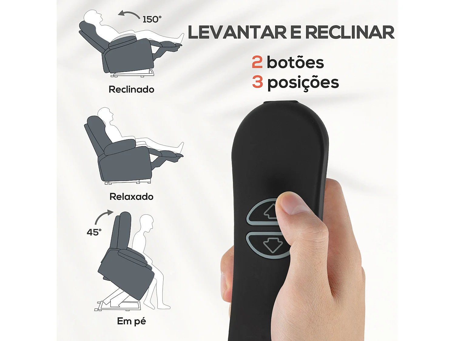 Poltrona Elevatória Reclinável com Controle Remoto e Apoio para os Pés - Modelo Belluno Cinza Escuro 96x96x108 cm