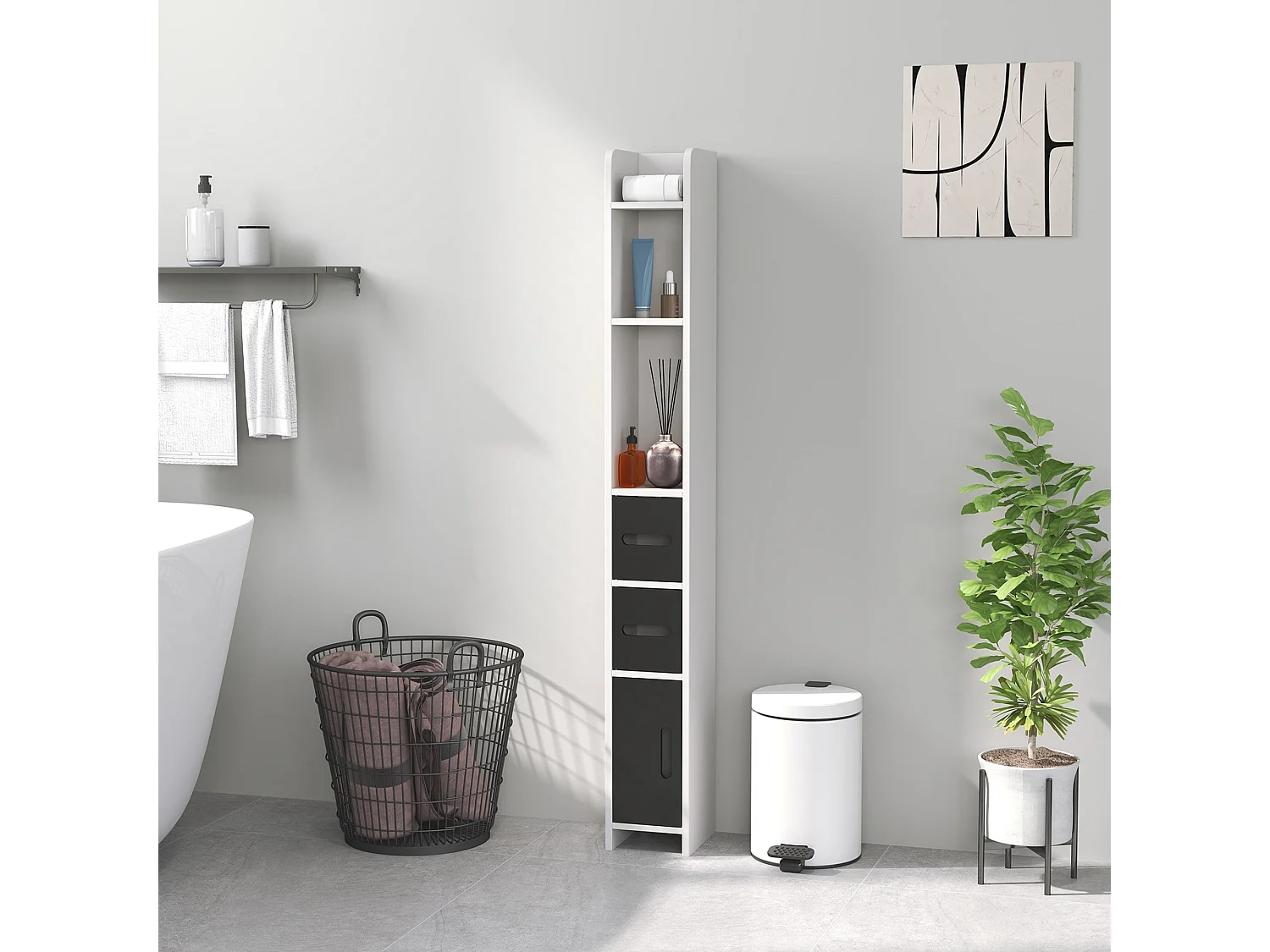 Columna de baño Liana Kleankin 3 puertas y 3 estantes blanco/negro 120x15x17 cm