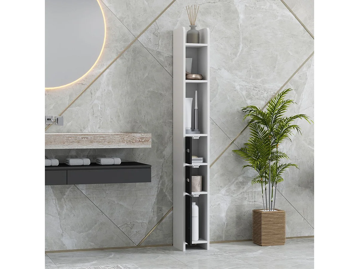 Columna de baño Liana Kleankin 3 puertas y 3 estantes blanco/negro 120x15x17 cm