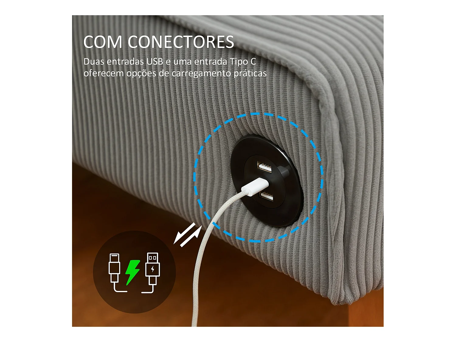Sofá Ambar Homcom 2 plazas con 2 puertos de carga USB-C gris 85x110x60 cm