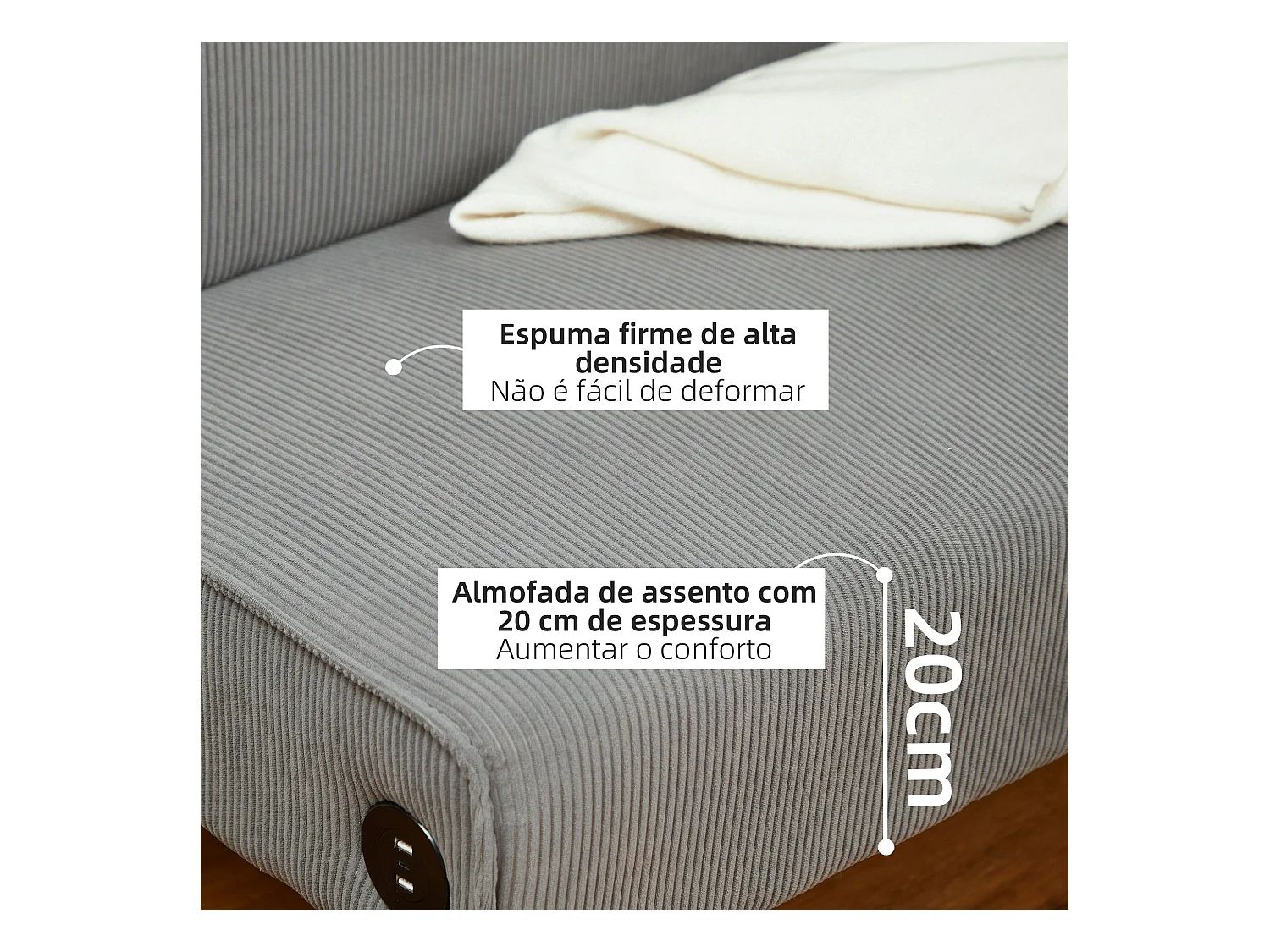Sofá Ambar Homcom 2 plazas con 2 puertos de carga USB-C gris 85x110x60 cm