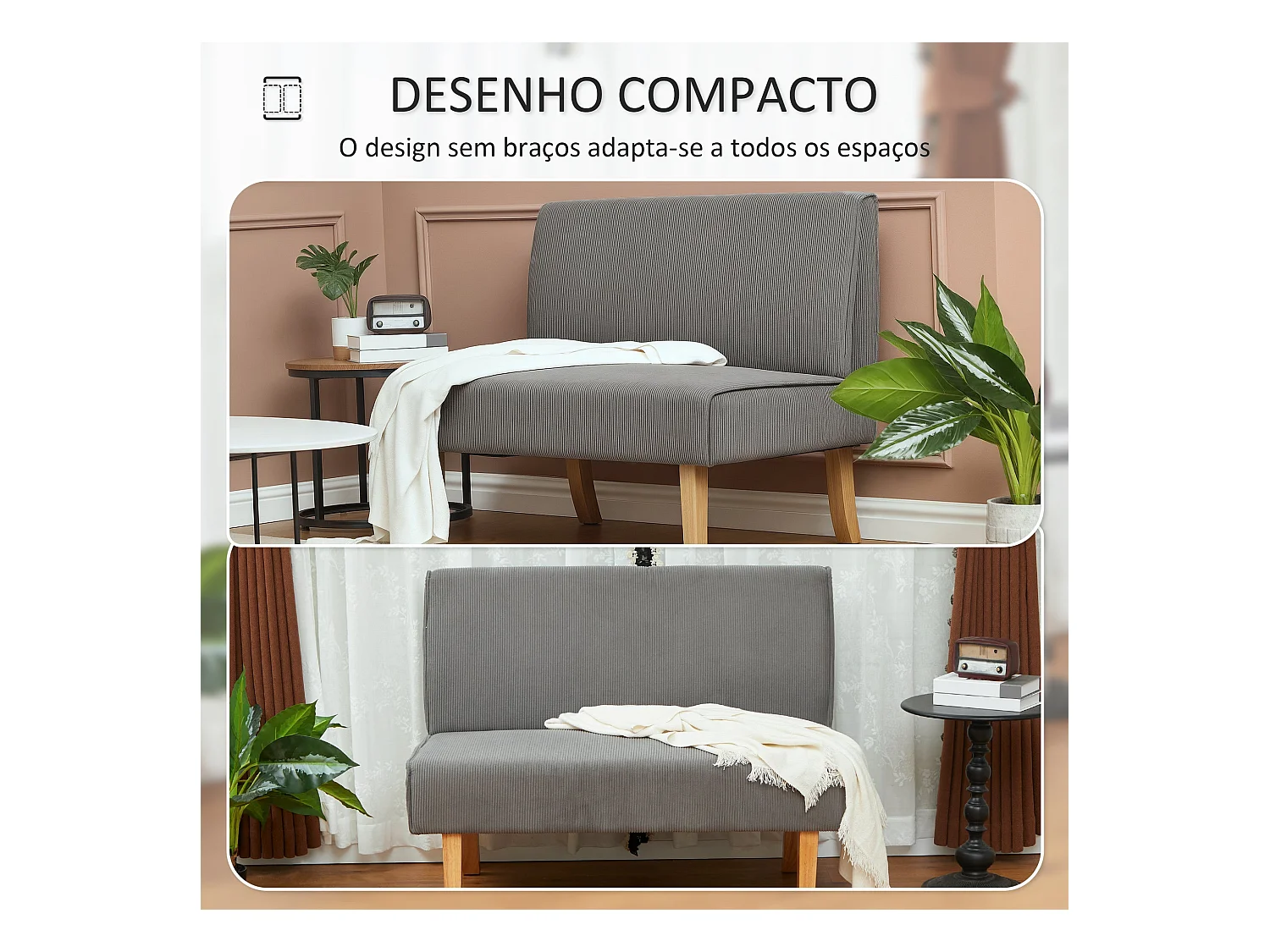 Sofá Ambar Homcom 2 plazas con 2 puertos de carga USB-C gris 85x110x60 cm