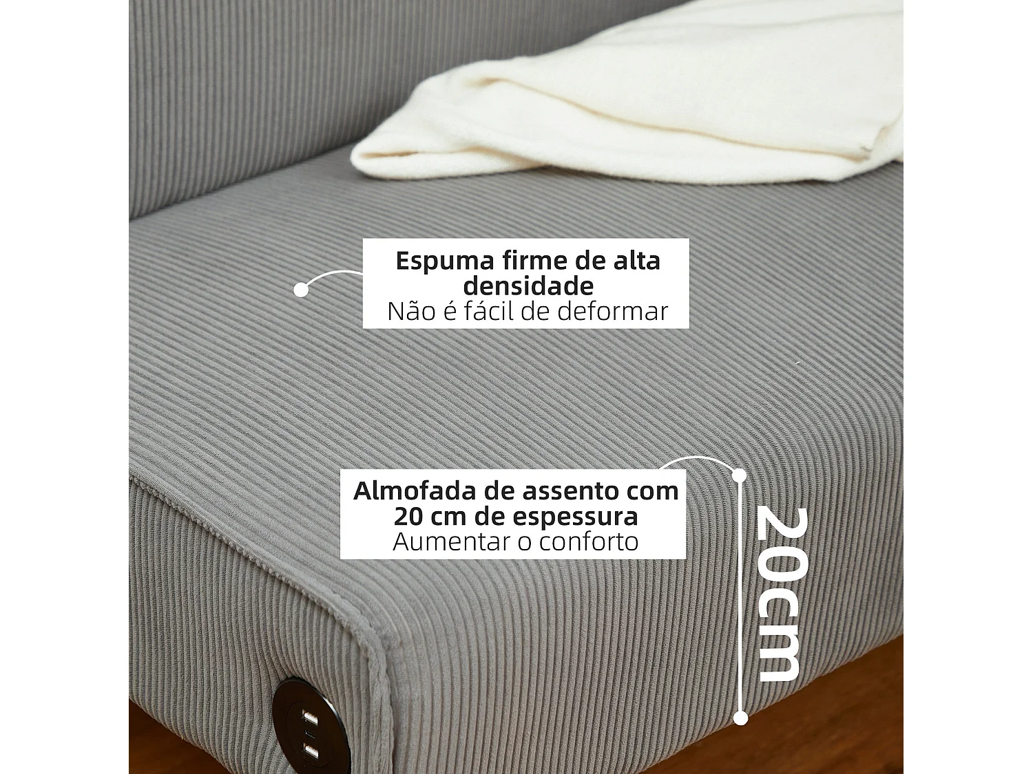 Sofá Ambar Homcom 2 plazas con 2 puertos de carga USB-C gris 85x110x60 cm