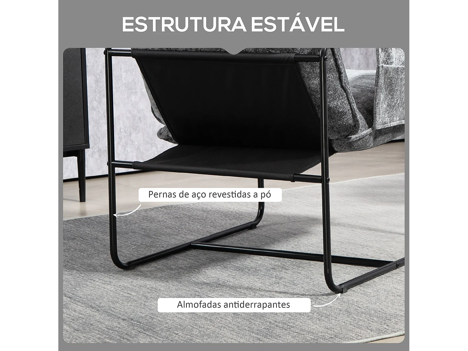 Butaca Albert Homcom bolsillos laterales gris 81x68x78 cm