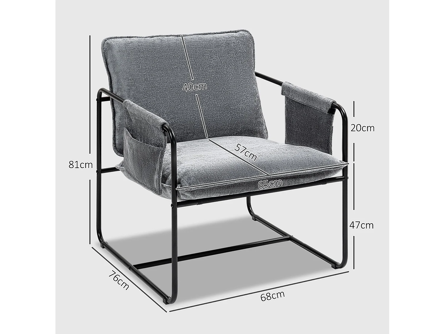 Butaca Albert Homcom bolsillos laterales gris 81x68x78 cm