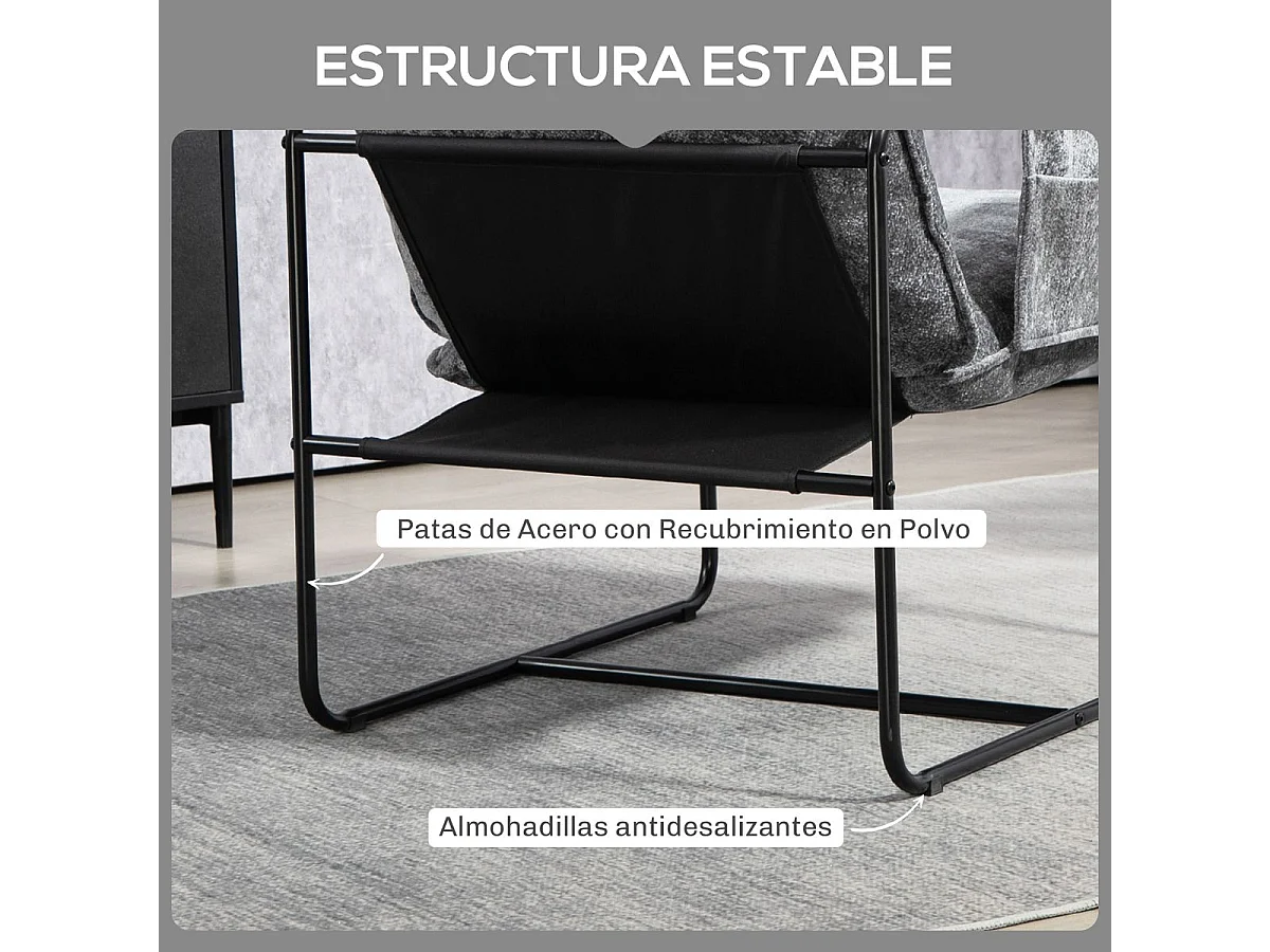 Butaca Albert Homcom bolsillos laterales gris 81x68x78 cm