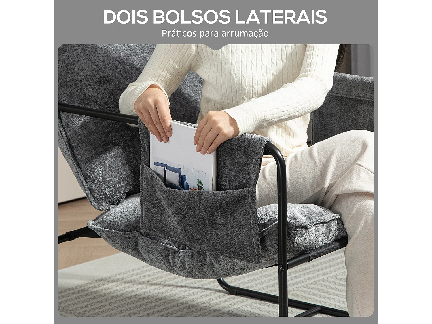 Butaca Albert Homcom bolsillos laterales gris 81x68x78 cm
