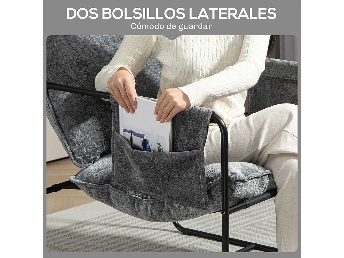 Butaca Albert Homcom bolsillos laterales gris 81x68x78 cm