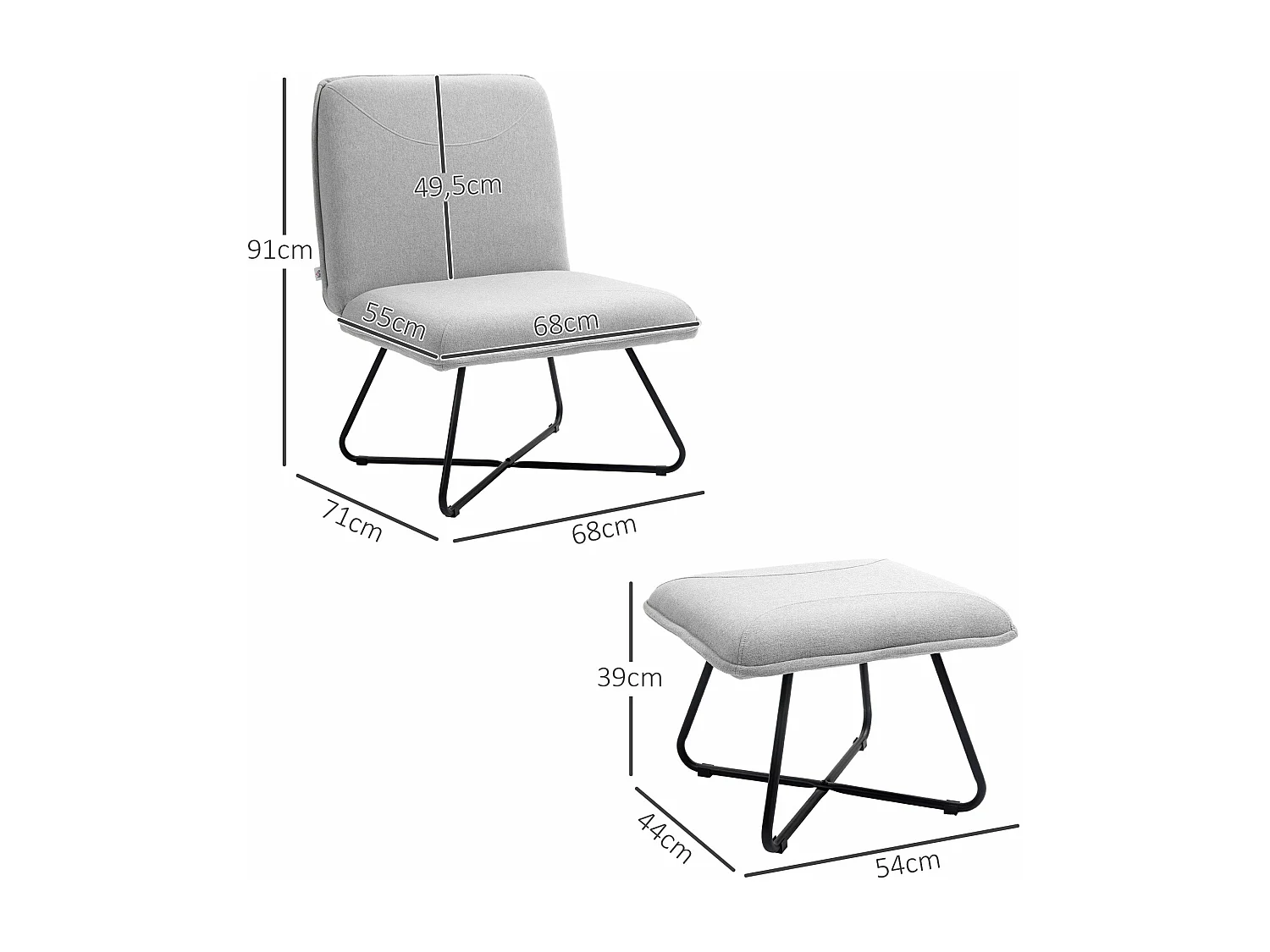 Poltrona Relaxante com Apoio para os Pés e Design Moderno para Sala de Estar e Dormitório em Cinza Claro - Modelo Luleå