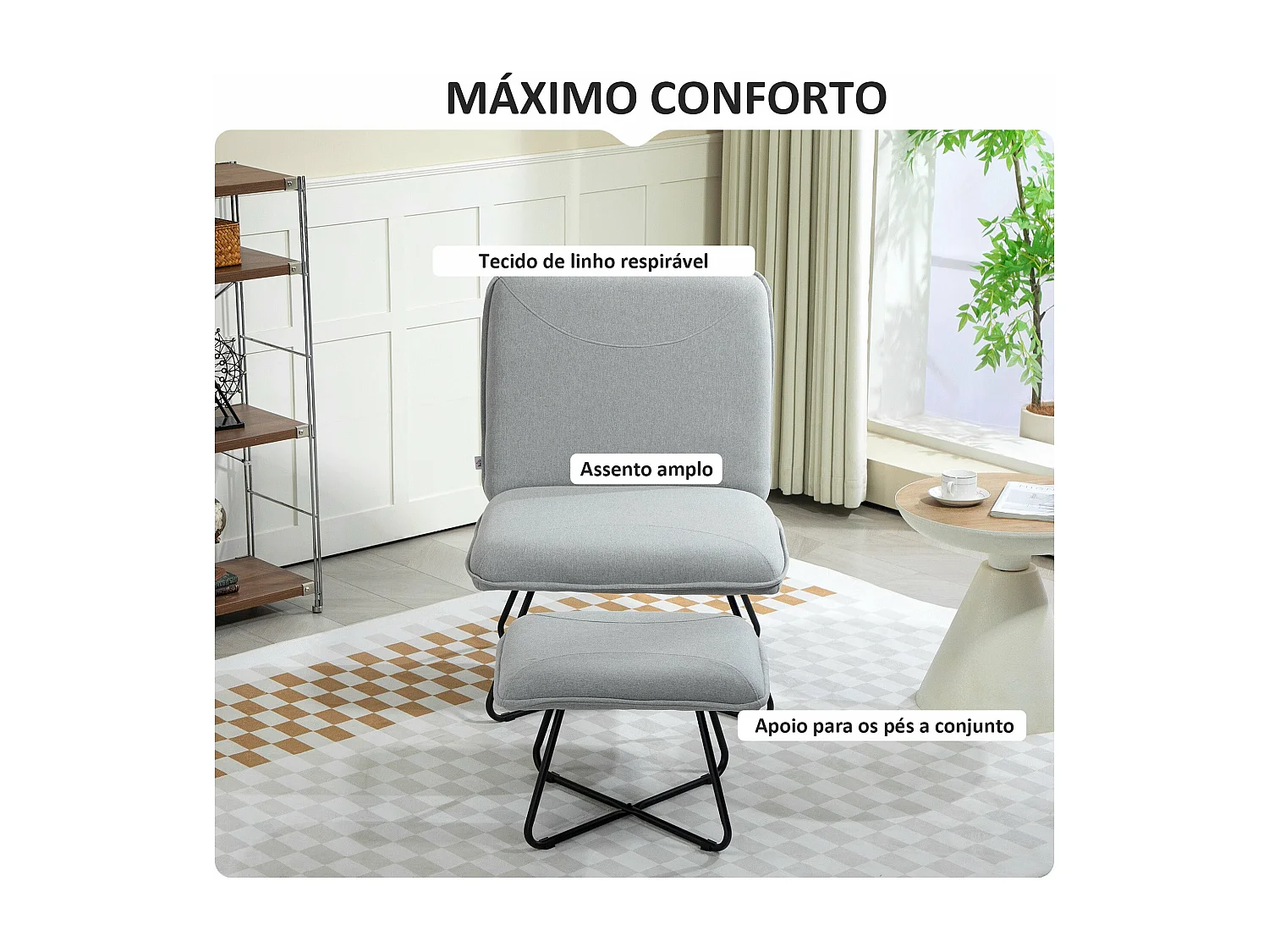 Poltrona Relaxante com Apoio para os Pés e Design Moderno para Sala de Estar e Dormitório em Cinza Claro - Modelo Luleå