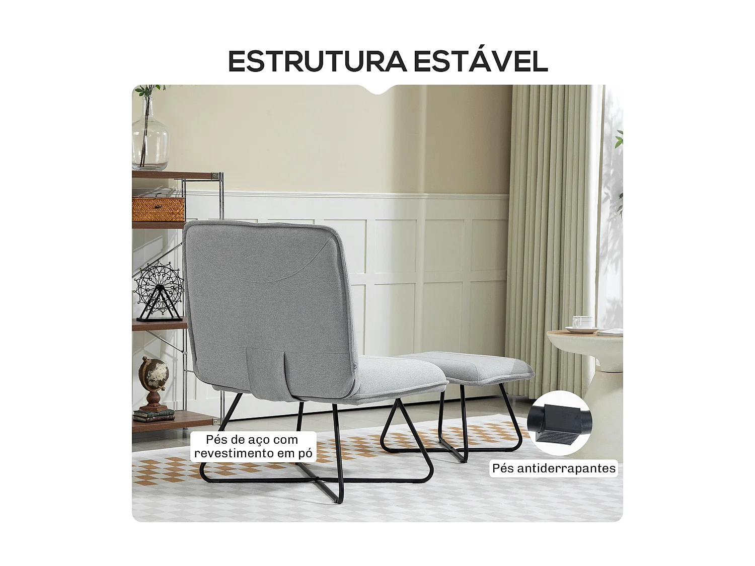 Poltrona Relaxante com Apoio para os Pés e Design Moderno para Sala de Estar e Dormitório em Cinza Claro - Modelo Luleå