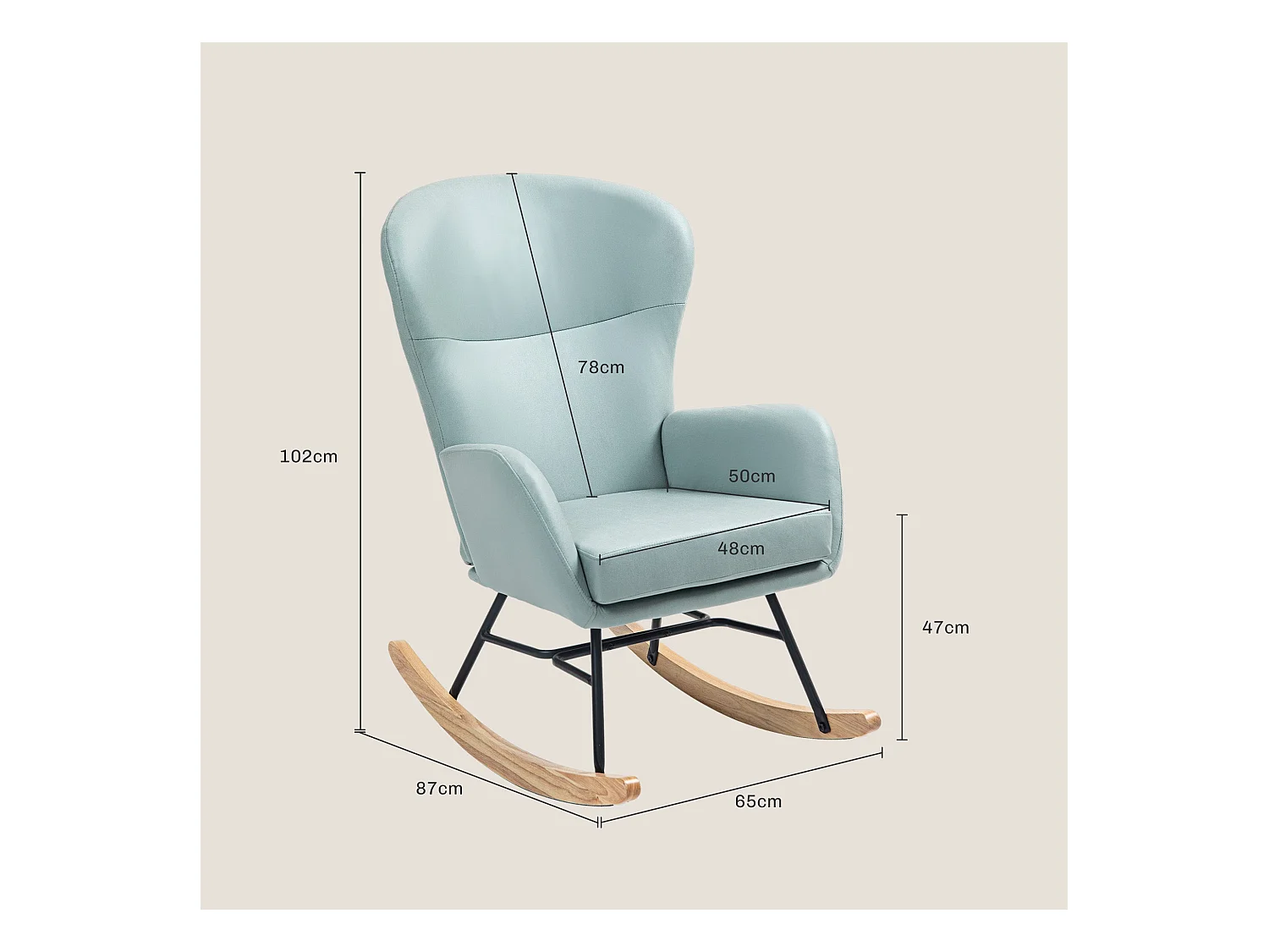 Mecedora Diana Homcom asiento acolchado + reposabrazos verde turquesa 102x65x87 cm