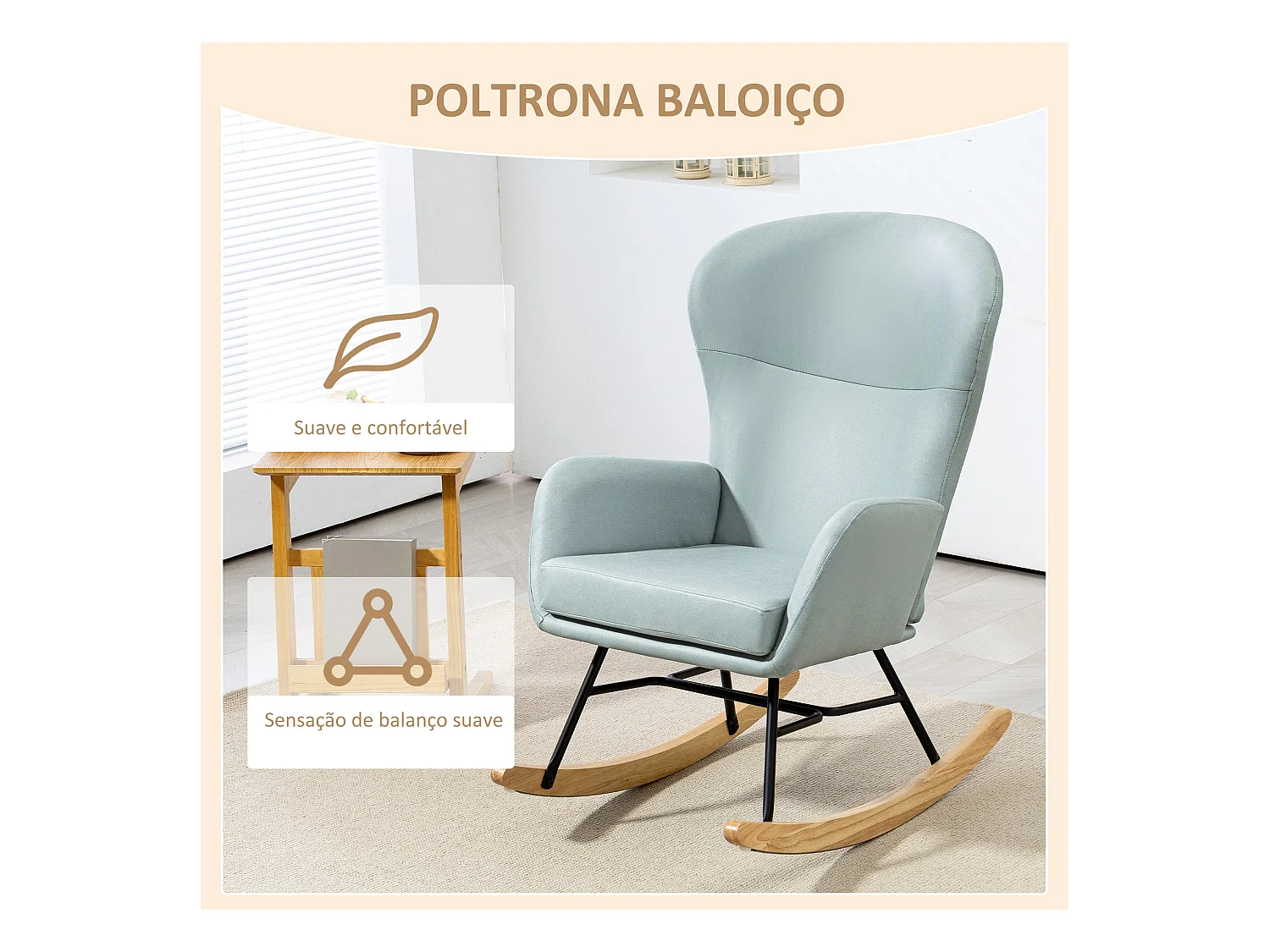 Mecedora Diana Homcom asiento acolchado + reposabrazos verde turquesa 102x65x87 cm