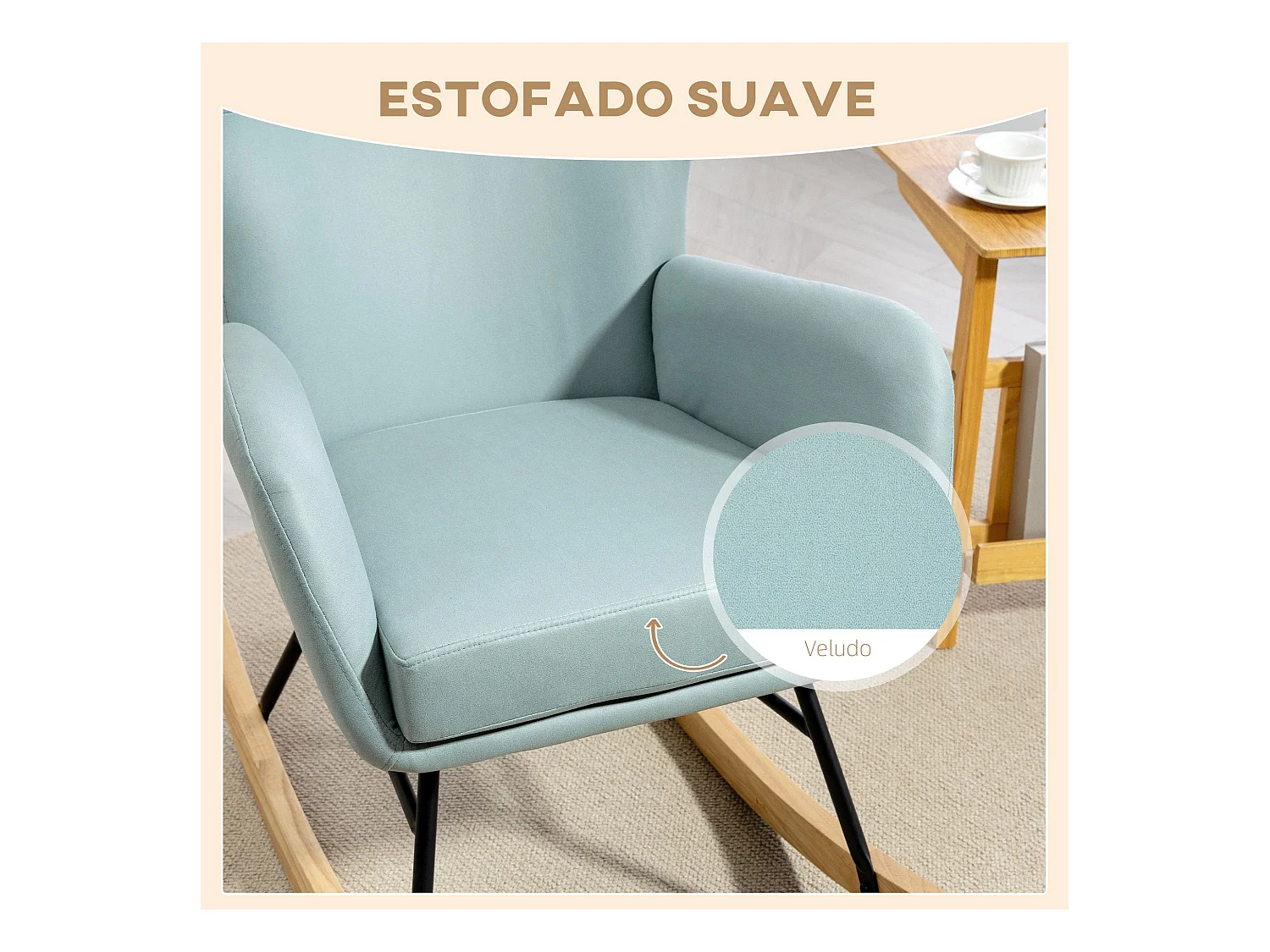 Mecedora Diana Homcom asiento acolchado + reposabrazos verde turquesa 102x65x87 cm