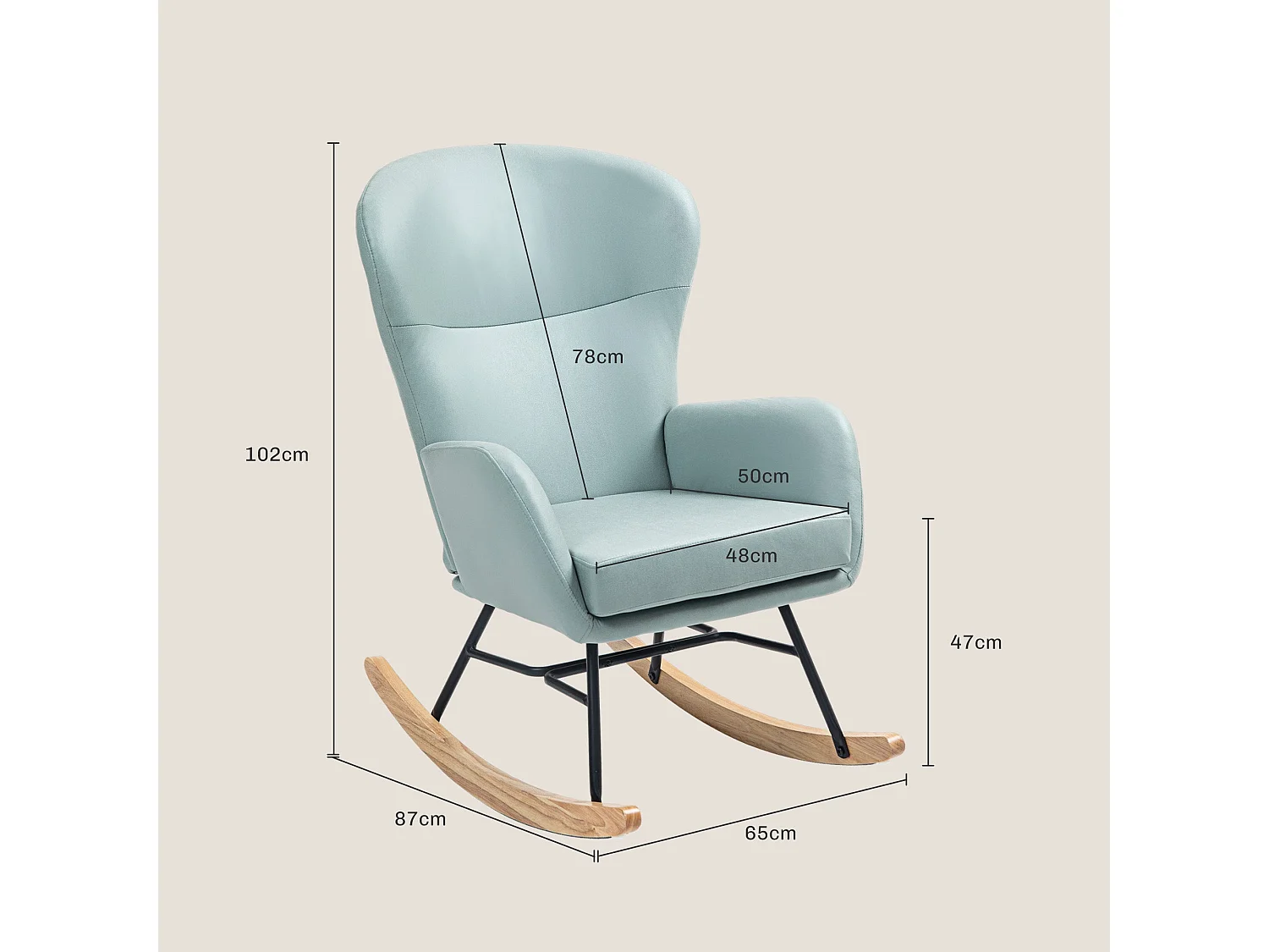 Mecedora Diana Homcom asiento acolchado + reposabrazos verde turquesa 102x65x87 cm