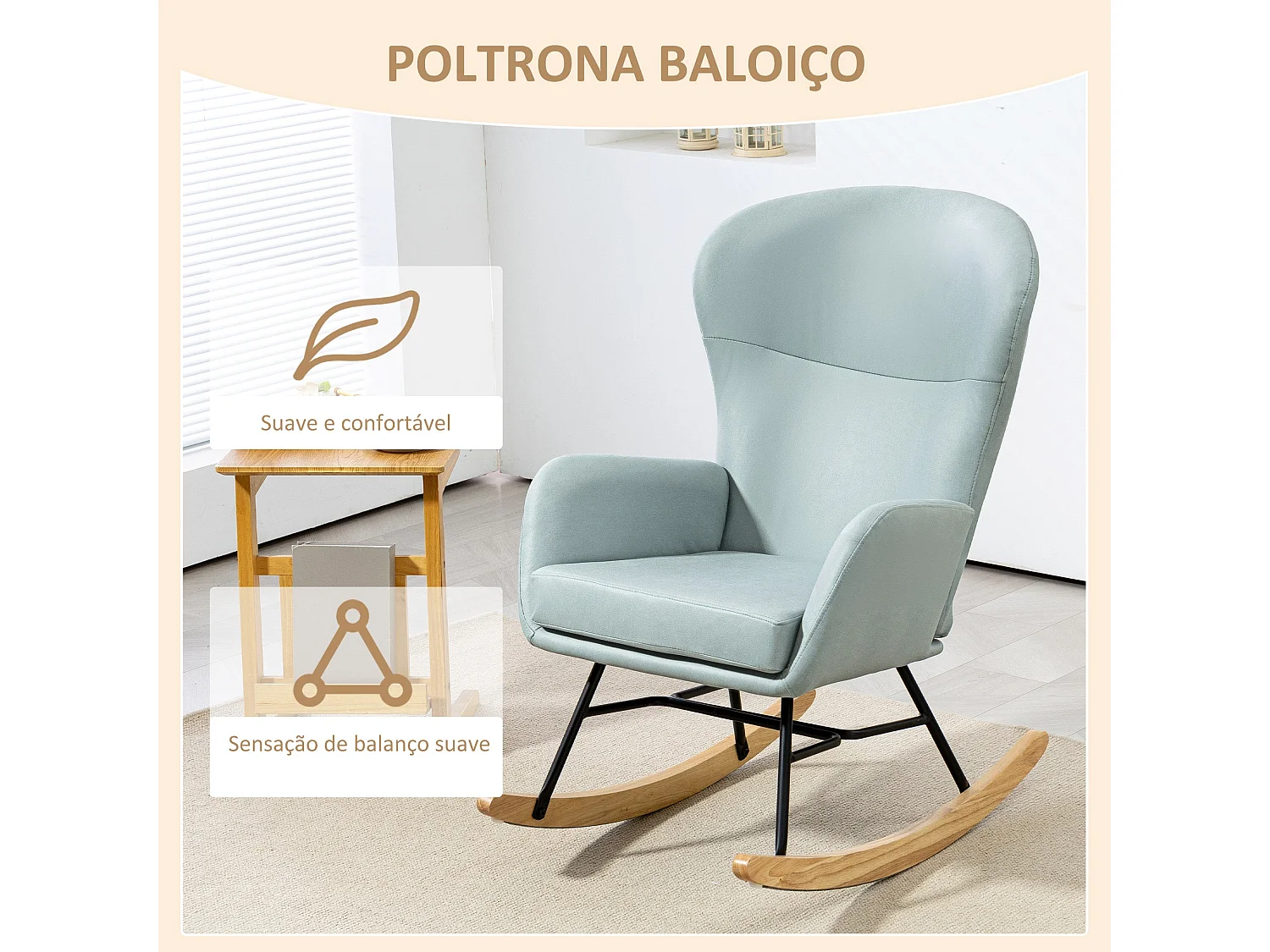 Mecedora Diana Homcom asiento acolchado + reposabrazos verde turquesa 102x65x87 cm