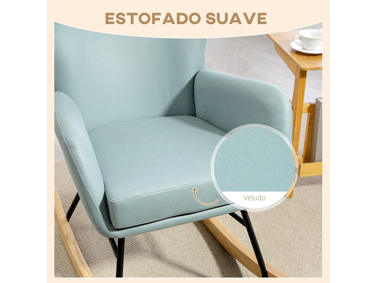 Mecedora Diana Homcom asiento acolchado + reposabrazos verde turquesa 102x65x87 cm