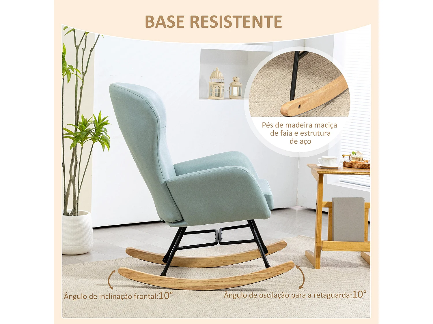 Mecedora Diana Homcom asiento acolchado + reposabrazos verde turquesa 102x65x87 cm