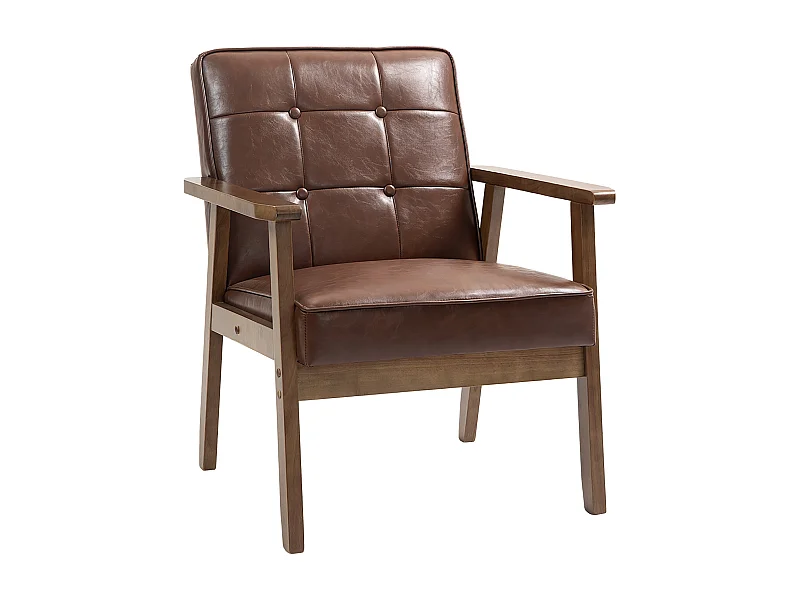 Poltrona Estofada Moderna para Sala de Estar com Apoio para Braços e Estrutura de Madeira de Borracha - Modelo Dijon