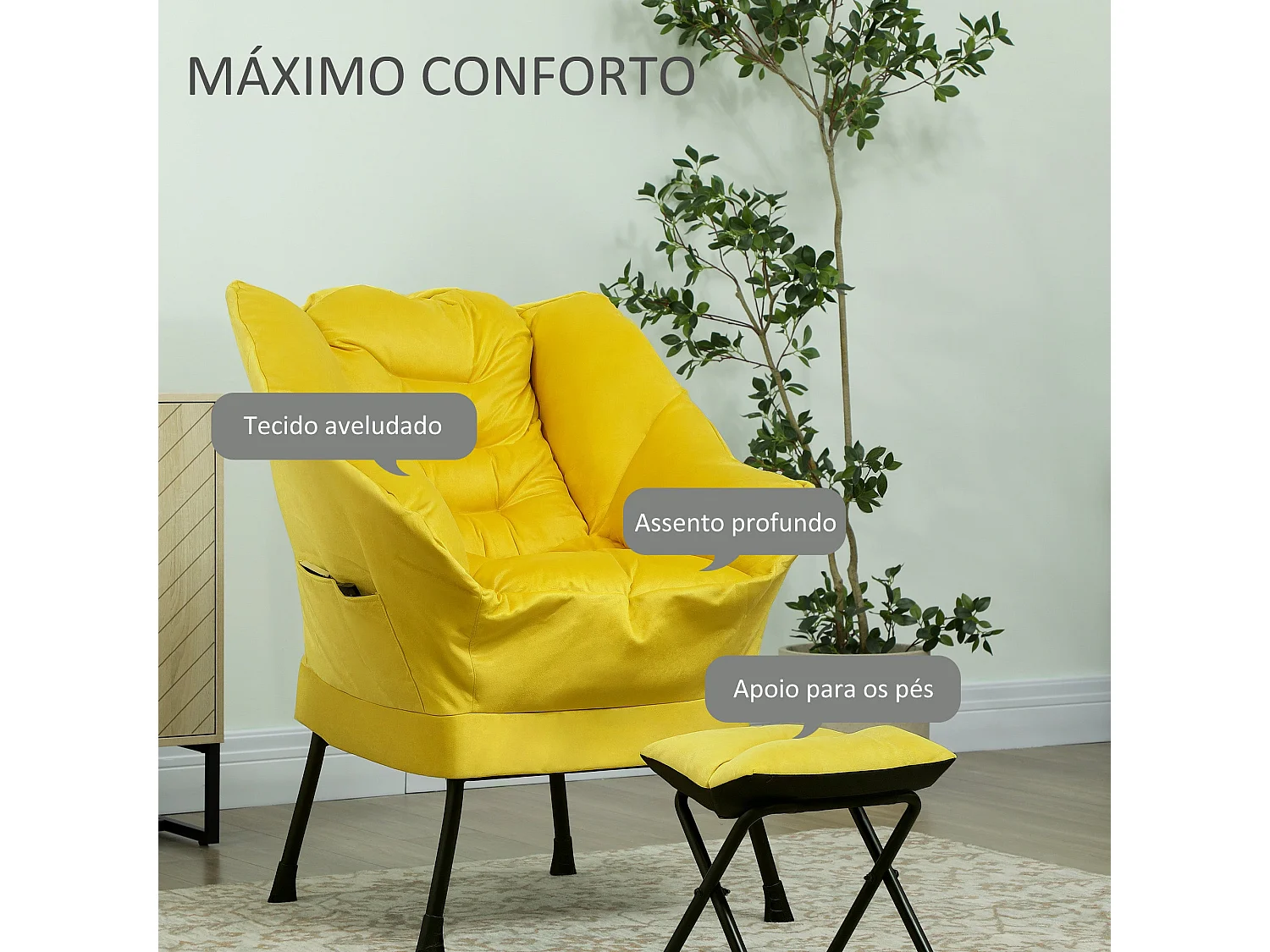 Butaca Nube Homcom con reposapiés amarillo 100x80x78 cm
